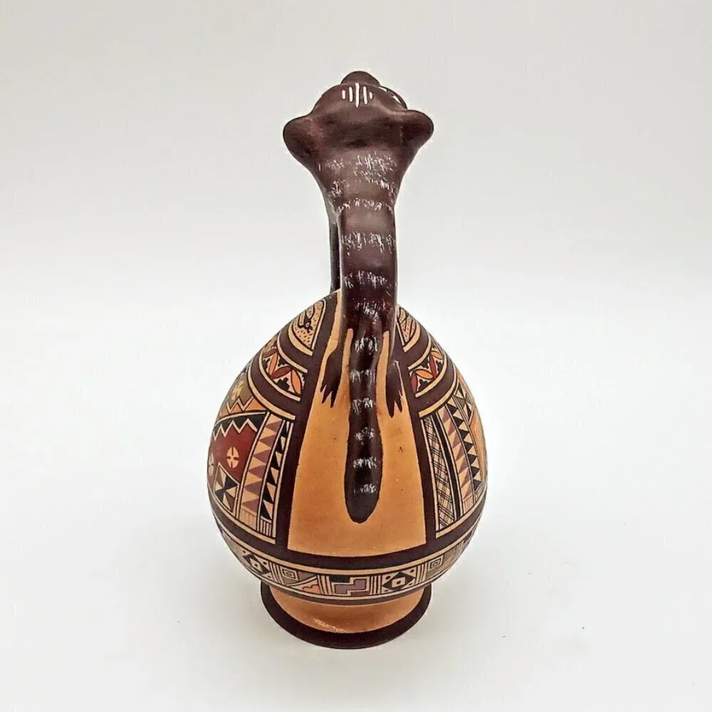 Vintage Peruvian Terra Cotta Chicha Jaguar Jug Serving Set